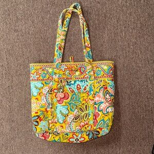 Vintage Vera Bradley Yellow Floral Provence Paisley Large Double Handle Tote Bag